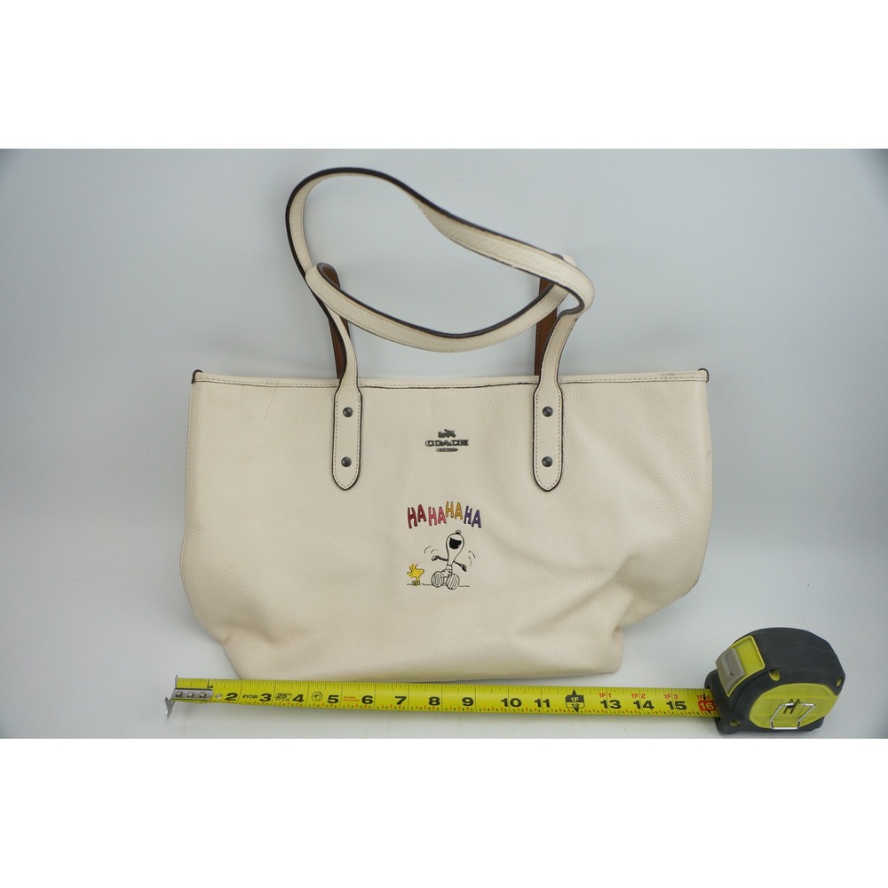 Rare Coach Peanuts Snoopy Tote Bag Chalk White Leather F1777-18904 Fair